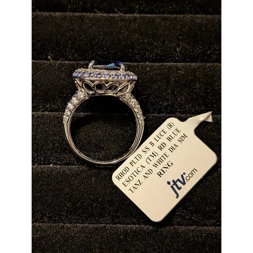 Blue Tanzanite & White Diamond Simulated Bella Luce® Ring Rhodium Plated Sz8